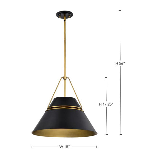 Satco 60-7768, Adina 3-Light Large Pendant Ceiling Light Fixture, 120V, 60W, Matte Black and Natural Brass Finish