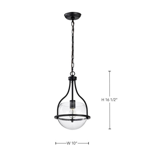 Satco 60-7817, Amado, 1-Light 10" Pendant Ceiling Light Fixture, 120V, 60W, Medium Base, Matte Black Finish, Clear Glass