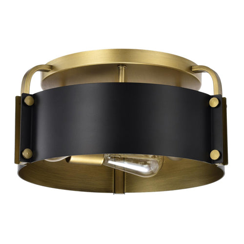 Satco 60-7840, Altos, 3-Light 14" Semi Flush Mount Light Fixture, 120V, 60W, Medium Base, Matte Black and Natural Brass Finish