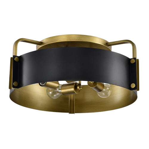 Satco 60-7841, Altos, 4-Light 18" Semi Flush Mount Light Fixture, 120V, 60W, Matte Black and Natural Brass Finish