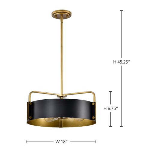 Satco 60-7843, Altos, 4-Light Medium Pendant Ceiling Light Fixture, 120V, 60W, Medium Base, Matte Black and Natural Brass Finish