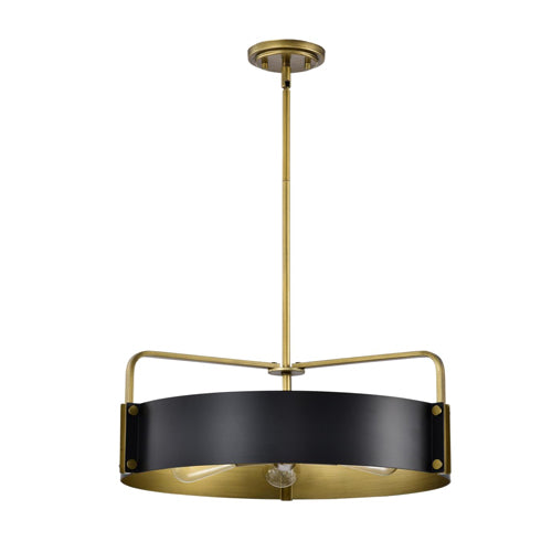 Satco 60-7844,, Altos, 5-Light Large Pendant Ceiling Light Fixture, 120V, 60W, Medium Base, Matte Black and Natural Brass Finish