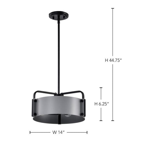 Satco 60-7852, Altos, 3-Light Small Pendant Ceiling Light Fixture, 120V, 60W, Medium Base, Gray and Matte Black Finish