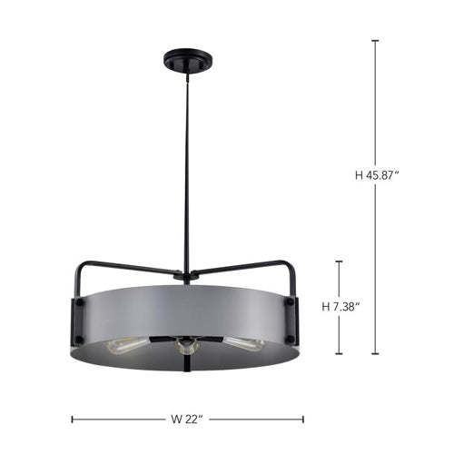 Satco 60-7854, Altos, 5-Light Large Pendant Ceiling Light Fixture, 120V, 60W, Medium Base, Gray and Matte Black Finish