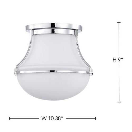 Satco 60-7870, Valdora, 1-Light 10" Flush Mount Ceiling Light Fixture, 120V, 60W, Medium Base, Polished Nickel, White Opal Glass
