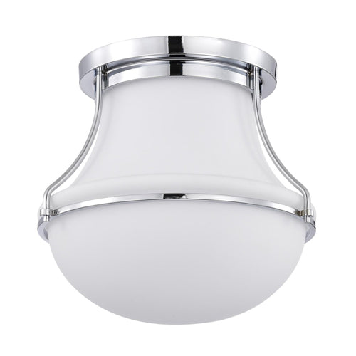 Satco 60-7871, Valdora, 1-Light 14" Flush Mount Ceiling Light Fixture, 120V, 60W, Medium Base, Polished Nickel, White Opal Glass