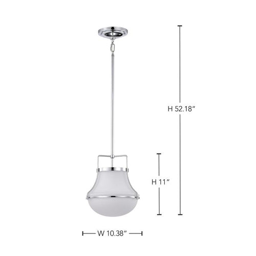 Satco 60-7872, Valdora, 1-Light 10" Pendant Ceiling Light Fixture, 120V, 60W, Medium Base, Polished Nickel, White Opal Glass