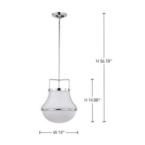 Satco 60-7873, Valdora, 1-Light 14" Pendant Ceiling Light Fixture, 120V, 60W, Medium Base, Polished Nickel, White Opal Glass
