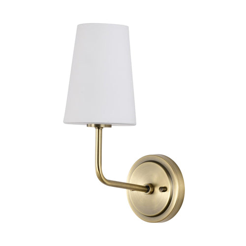 Satco 60-7883, Cordello, 1-Light Wall Sconce, 120V, 60W, Candelabra Base, Vintage Brass Finish, Etched White Opal Glass