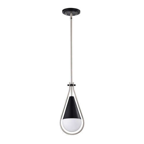 Satco 60-7912, Admiral, 1-Light 6" Pendant Ceiling Light Fixture, 120V, 60W, Medium Base, Matte Black and Brushed Nickel Finish, White Opal Glass