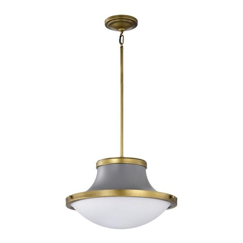 Satco 60-7918, Lafayette, 3-Light 18" Pendant Ceiling Light Fixture, 120V, 60W, Medium Base, Gray Finish with Natural Brass Accents and White Opal Glass