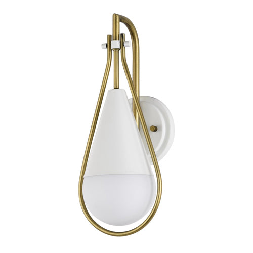 Satco 60-7921, Admiral, 1-Light Wall Sconce, 120V, 60W, Medium Base, Matte White and Natural Brass Finish, White Opal Glass