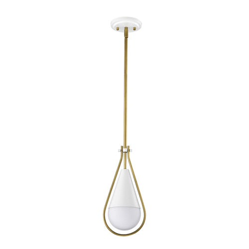 Satco 60-7922, Admiral, 1-Light 6" Pendant Ceiling Light Fixture, 120V, 60W, Medium Base, Matte White and Natural Brass Finish, White Opal Glass