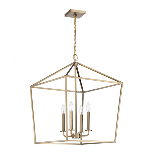 Satco 60-7932, Emma, 4-Light Large Pendant Fixture, 120V, 60W, Candelabra Base, Burnished Brass Finish