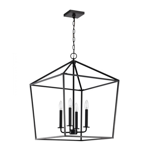 Satco 60-7942, Emma, 4-Light Large Pendant Fixture, 120V, 60W, Candelabra Base, Matte Black Finish