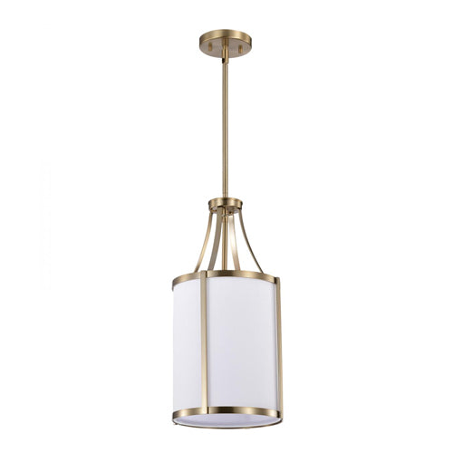 Satco 60-7961, Easton, 1-Light Pendant Fixture, 120V, 100W, Medium Base, Burnished Brass Finish, White Linen Shade
