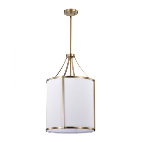 Satco 60-7962, Easton, 3-Light Pendant Fixture, 120V, 100W, Medium Base, Burnished Brass Finish, White Linen Shade