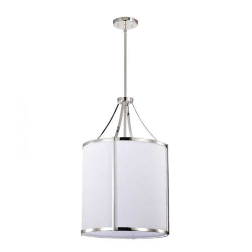 Satco 60-7972, Easton, 3-Light Pendant Fixture, 120V, 100W, Medium Base, Polished Nickel Finish, White Linen Shade