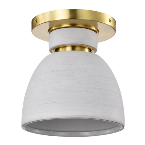 Satco 60-8001, Collins, 1-Light 8" Flush Mount Ceiling Light Fixture, 120V, 60W, Medium Base, Ceramic with Gold Accents