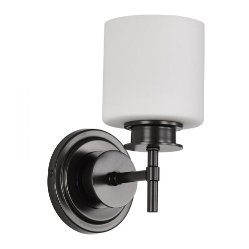 Satco 60-8031, Warren, 1-Light Vanity Fixture, 120V, 60W, Medium Base, Gun Metal with Satin White Glass