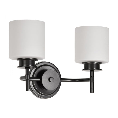 Satco 60-8032, Warren, 2-Light Vanity Fixture, 120V, 60W, Medium Base, Gun Metal with Satin White Glass