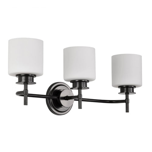 Satco 60-8033, Warren, 3-Light Vanity Fixture, 120V, 60W, Medium Base, Gun Metal with Satin White Glass