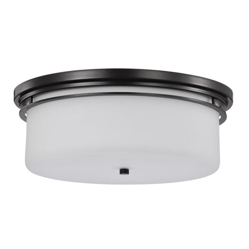 Satco 60-8034, Warren, 15" Flush Mount Ceiling Light Fixture, 120V, 60W, Medium Base, Gun Metal with Satin White Glass