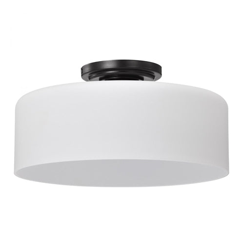 Satco 60-8035, Warren, 13" Semi Flush Mount Ceiling Light Fixture, 120V, 60W, Medium Base, Gun Metal with Satin White Glass