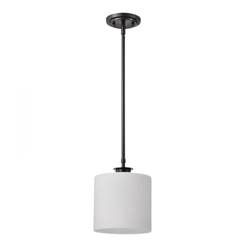 Satco 60-8036, Warren, 8'' Pendant Fixture, 120V, 60W, Medium Base, Gun Metal with Satin White Glass