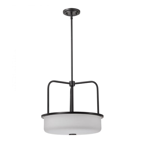 Satco 60-8037, Warren, 17'' Pendant Fixture, 120V, 60W, Medium Base, Gun Metal with Satin White Glass