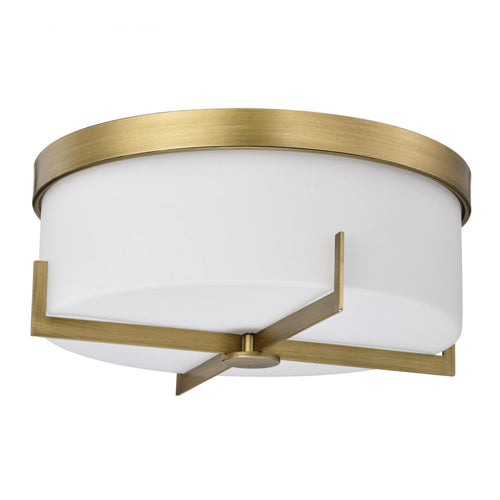 Satco 60-8044, Roselle, 15" Flush Mount Ceiling Light Fixture, 120V, 60W, Medium Base, Natural Brass with White Glass