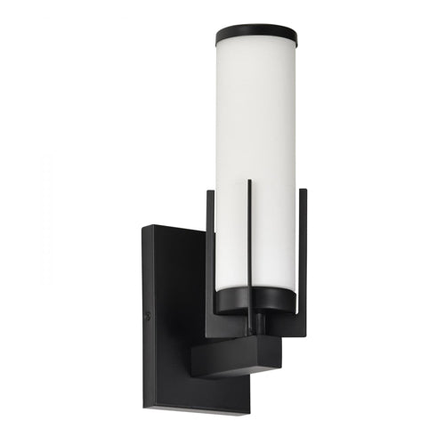 Satco 60-8051, Roselle, 1-Light Vanity Fixture, 120V, 60W, Medium Base, Matte Black with White Glass