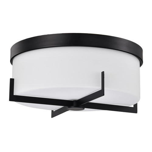 Satco 60-8054, Roselle, 15" Flush Mount Ceiling Light Fixture, 120V, 60W, Medium Base, Matte Black with White Glass