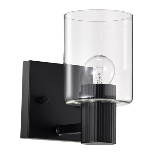 Satco 60-8061, Clarksville, 1-Light Vanity Fixture, 120V, 60W, Medium Base, Matte Black with Clear Glass