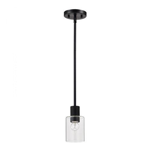 Satco 60-8064, Clarksville, 5‘’ Mini Pendant Fixture, 120V, 60W, Medium Base, Matte Black with Clear Glass