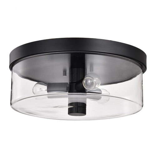 Satco 60-8065, Clarksville, 15" Flush Mount Ceiling Light Fixture, 120V, 60W, Medium Base, Matte Black with Clear Glass