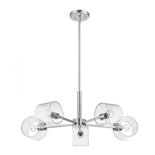 Satco 60-8075, Marlowe, 28'' 5 Light Chandelier, 120V, 60W, Candelabra Base, Polished Nickel with Clear Glass