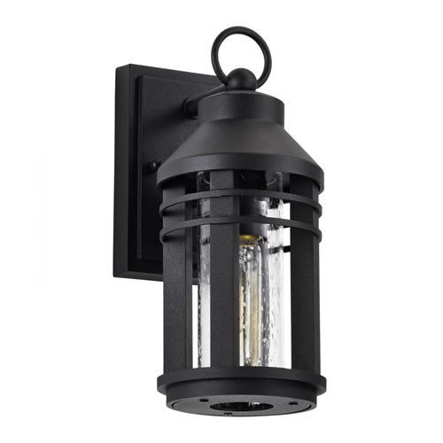 Satco 60-8101, Wilton, 1-Light Small Outdoor Wall Lantern, 120V, 60W, Medium Base, Matte Black with Clear Seeded Glass