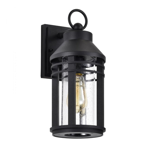 Satco 60-8102, Wilton, 1-Light Medium Outdoor Wall Lantern, 120V, 100W, Medium Base, Matte Black with Clear Seeded Glass