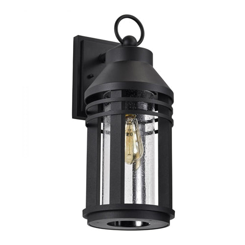Satco 60-8103, Wilton, 1-Light Large Outdoor Wall Lantern, 120V, 100W, Medium Base, Matte Black with Clear Seeded Glass