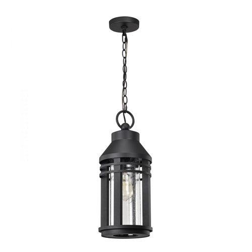 Satco 60-8104, Wilton, 1-Light Outdoor Hanging Lantern, 120V, 100W, Medium Base, Matte Black with Clear Seeded Glass