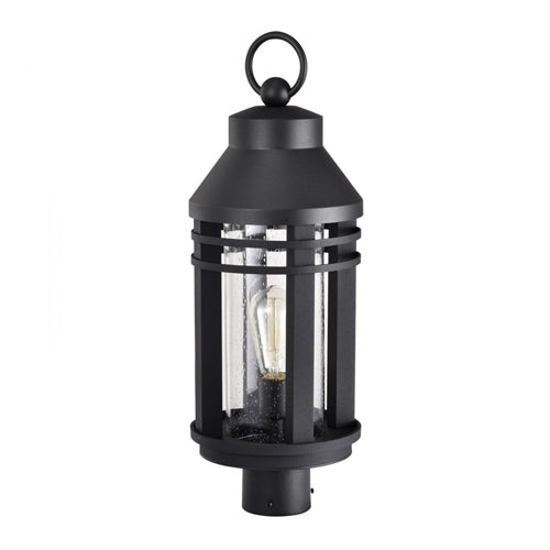 Satco 60-8105, Wilton, 1-Light Outdoor Post Top Fixture, 120V, 100W, Medium Base, Matte Black with Clear Seeded Glass