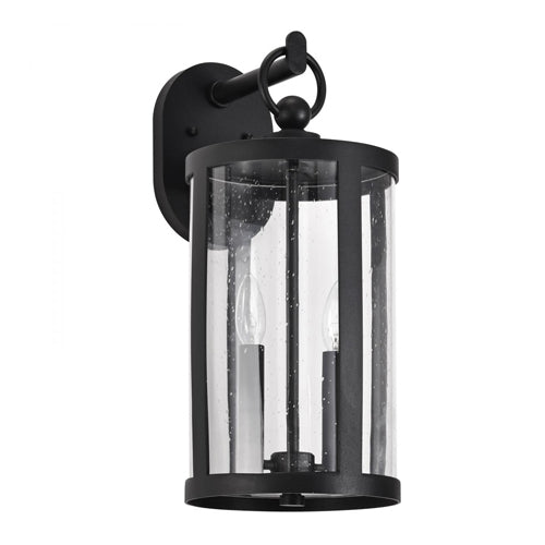 Satco 60-8112, Broadstone, 2-Light Medium Outdoor Wall Lantern, 120V, 40W, Candelabra Base, Matte Black with Clear Seeded Glass