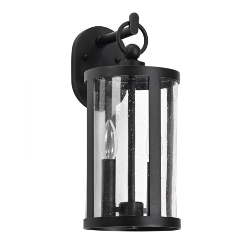 Satco 60-8113, Broadstone, 2-Light Large Outdoor Wall Lantern, 120V, 40W, Candelabra Base, Matte Black with Clear Seeded Glass