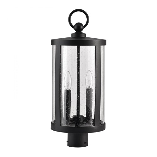 Satco 60-8114, Broadstone, 2-Light Outdoor Post Top Fixture, 120V, 40W, Candelabra Base, Matte Black with Clear Seeded Glass