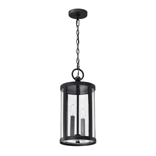 Satco 60-8115, Broadstone, 2-Light Outdoor Hanging Lantern, 120V, 40W, Candelabra Base, Matte Black with Clear Seeded Glass