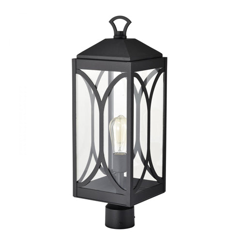 Satco 60-8124, Oaklyn, 1-Light Outdoor Post Top Fixture, 120V, 100W, Medium Base, Matte Black with Clear Glass