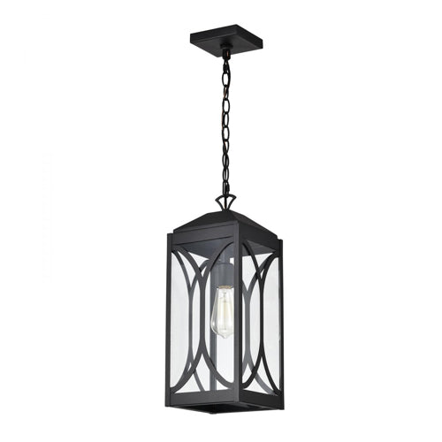 Satco 60-8125, Oaklyn, 1-Light Outdoor Hanging Lantern, 120V, 100W, Medium Base, Matte Black with Clear Glass