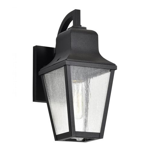 Satco 60-8131, Lawrence, 1-Light Outdoor Small Wall Lantern, 120V, 100W, Medium Base, Matte Black with Clear Seeded Glass