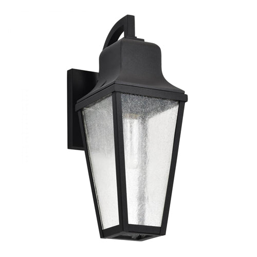 Satco 60-8132, Lawrence, 1-Light Outdoor Medium Wall Lantern, 120V, 100W, Medium Base, Matte Black with Clear Seeded Glass